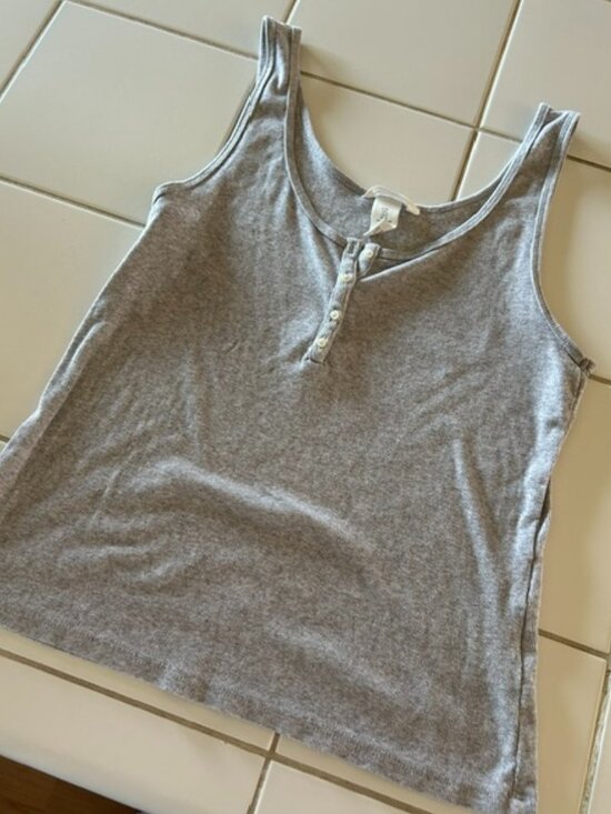 H&M Tops - H&M Heather Gray Henley Tank Top Large Button Front Casual Basic